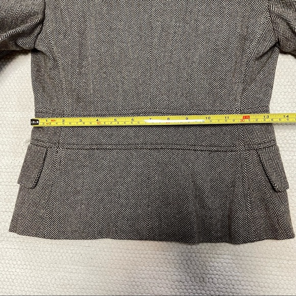 Banana Republic Brown Herringbone Blazer Jacket Removable Fur Collar Size 0P - Picture 8 of 10